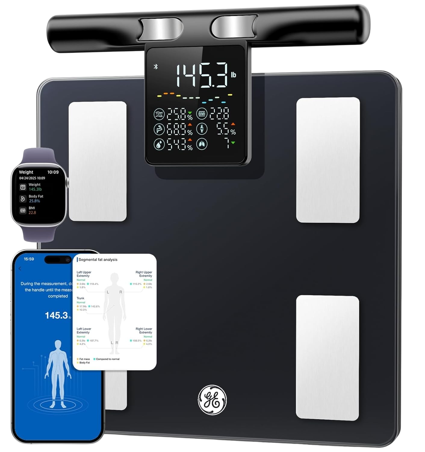 GE Smart Scale 8-electrode body fat monitor Bluetooth 400lb black